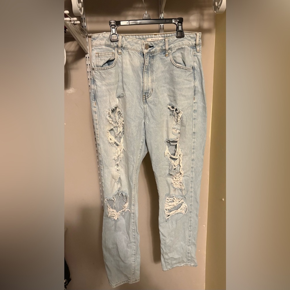 PacSun Light Blue Distressed Straight Leg Jeans
